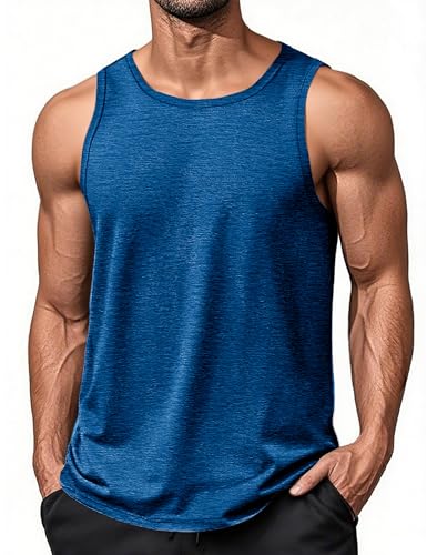 EKLENTSON Herren Tanktop Ärmelloses Rundhals Sommershirt Leicht Unterhemden Gym Tshirt Sport Muscle Shirt (M, Mittelblau) von EKLENTSON