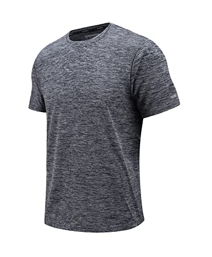 EKLENTSON Herren Trainingsshirt Kurzarm Atmungsaktiv Funktionsshirt Sommer Gym Tshirts Rundhals Fitness Kleidung, Dunkelgrau XXL von EKLENTSON