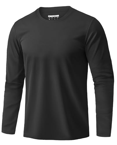 EKLENTSON Herren Tshirt Atmungsaktive O-Neck Langarm Shirt Slim Fit Oberteile Baumwoll Wandershirt für Männer(Schwarz,XXL) von EKLENTSON