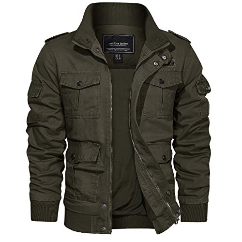 EKLENTSON Herren Übergangsjacke Cargo Arbeitsjacke Outdoorjacke mit Stehkragen und Multitaschen, (Armeegrün, S) von EKLENTSON