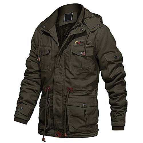 EKLENTSON Herren Winter Übergangsjacke Warm Herrenjacke Sportliche Jacke Winddicht mit Kapuze Armeegrün, XL von EKLENTSON