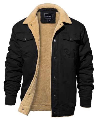EKLENTSON Herren Winterjacke Cargo Bomberjacke Warme Jacke Winter Arbeitsjacke Taktisch Übergangsjacke Baumwolle Cargojacke, Schwarz XXL von EKLENTSON