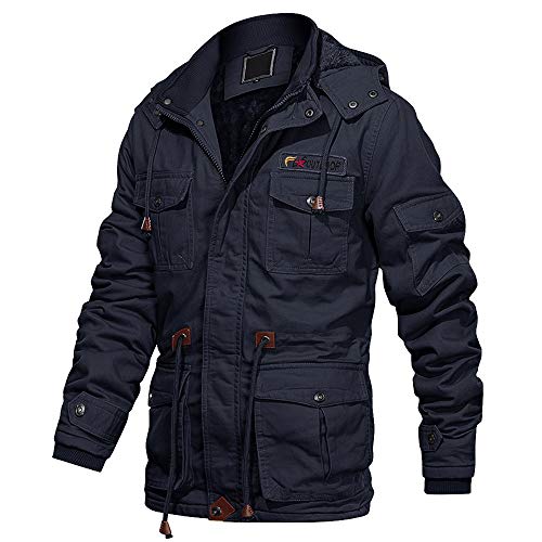 EKLENTSON Herren Winterjacke Casual Motorrad Militär Warme Thermo Jacke mit Abnehmbare Kapuze Navy, 2XL von EKLENTSON