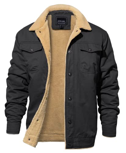 EKLENTSON Herren Winterjacke Gefüttert Fleece Winter Jacke Cargojacke Thermo Fleecejacke Casual Herrenjacke mit Vielen Taschen, Dunkelgrau 3XL von EKLENTSON