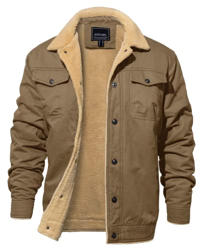 EKLENTSON Herren Winterjacke Militär Cargo Jacke Winter Fleecejacke Warme Freizeitjacke Winddichte Cargojacke mit Innentaschen, Khaki 3XL von EKLENTSON