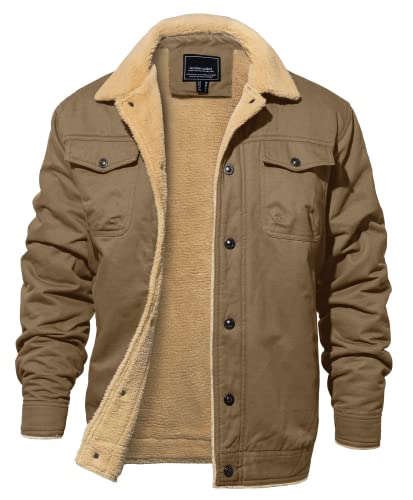 EKLENTSON Herren Winterjacke Militär Cargo Jacke Winter Fleecejacke Warme Freizeitjacke Winddichte Cargojacke mit Innentaschen, Khaki XXL von EKLENTSON