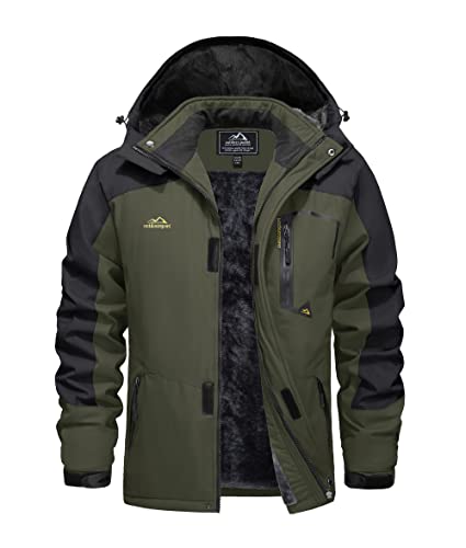 EKLENTSON Herren Winterjacke Skijacke Gefütterte Warme Wanderjacke Schnee Jacke mit Kapuze, (Armeegrün, M) von EKLENTSON