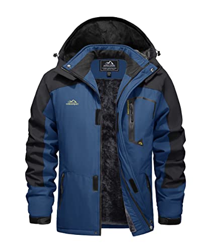 EKLENTSON Herren Winterjacke Skijacke Gefütterte Warme Wanderjacke Schnee Jacke mit Kapuze, (Denim Blau, XXL) von EKLENTSON