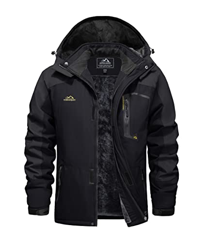 EKLENTSON Herren Winterjacke Skijacke Gefütterte Warme Wanderjacke Schnee Jacke mit Kapuze, (Grau-schwarz, 3XL) von EKLENTSON