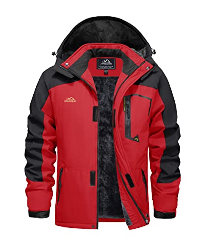 EKLENTSON Herren Winterjacke Skijacke Gefütterte Warme Wanderjacke Schnee Jacke mit Kapuze, (Rot, S) von EKLENTSON