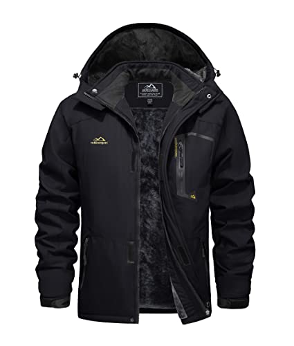EKLENTSON Herren Winterjacke Skijacke Gefütterte Warme Wanderjacke Schnee Jacke mit Kapuze, (Schwarz, M) von EKLENTSON