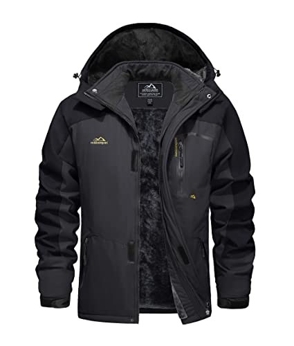 EKLENTSON Herren Winterjacke Skijacke Gefütterte Warme Wanderjacke Schnee Jacke mit Kapuze, (Schwarz-grau, S) von EKLENTSON