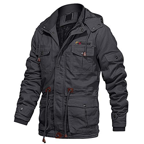 EKLENTSON Herren Wintermantel Fleece Full Zip Modern Outdoor Trekking Winterjacke Mehr Taschen Grau, L von EKLENTSON