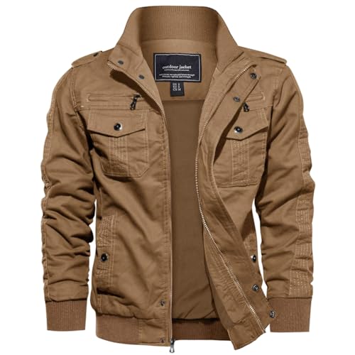 EKLENTSON Herrenjacke Outdoor Bomberjacke Baumwolle Übergangsjacke Herbst Piloten Windbreaker Coat (S, Khaki) von EKLENTSON