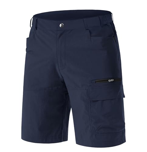 EKLENTSON Herren Outdoor Trekkinghose Leicht Schmale Bein Shorts Atmungsaktiv Sommer Hose mit Multitaschen (36, Navy) von EKLENTSON