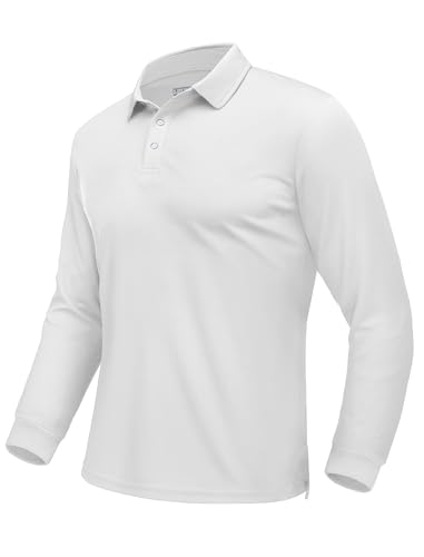 EKLENTSON Langarm Poloshirt für Herren Bequem Leicht Sportshirt Atmungsaktiv Frühling T-Shirt Outdoor Casual Hemd (L, Weiß) von EKLENTSON