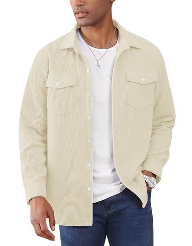 EKLENTSON Langarmhemd Herren Frühling Outdoor Shirt Slim Fit Winter Übergangshemd mit Pattentaschen (XXL, Beige) von EKLENTSON