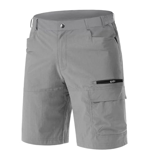 EKLENTSON Leicht Trekking Shorts Herren Sommer Wanderhose Kurz Elastisch Golfshorts Tactical Cargo Shorts mit Multi Taschen, Hellgrau 38 von EKLENTSON