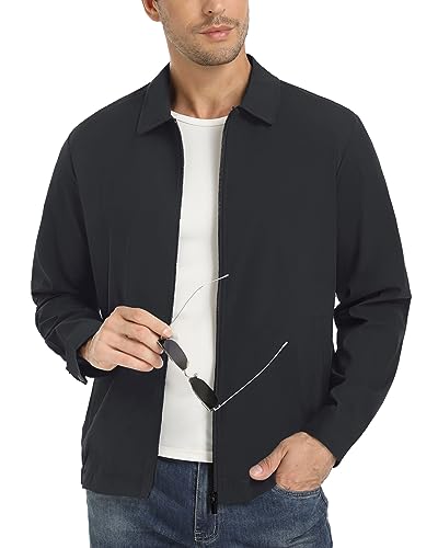 EKLENTSON Leichte Übergangsjacke Herren Atmungsaktiv Pilotenjacke Elegante Casual Jacke mit Innentasche (M, Schwarz) von EKLENTSON