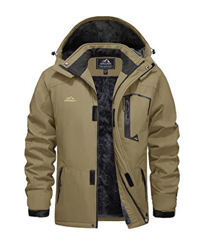 EKLENTSON Herren Winterjacke Skijacke Gefütterte Warme Wanderjacke Schnee Jacke mit Kapuze, (Khaki, L) von EKLENTSON