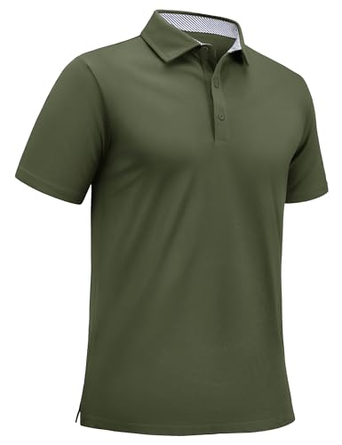 EKLENTSON Polo Shirt Herren Weich Kurzarm Arbeitsshirts Casual Funktions T-Shirts Atmungsaktiv (M, Armeegrün) von EKLENTSON