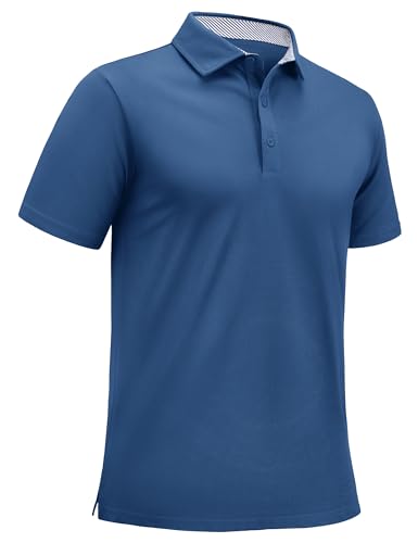 EKLENTSON Polohemd Herren Kurzärmelig Freizeit Polo Hemd Lässig Outdoor Tops mit Kragen (M, Graublau) von EKLENTSON