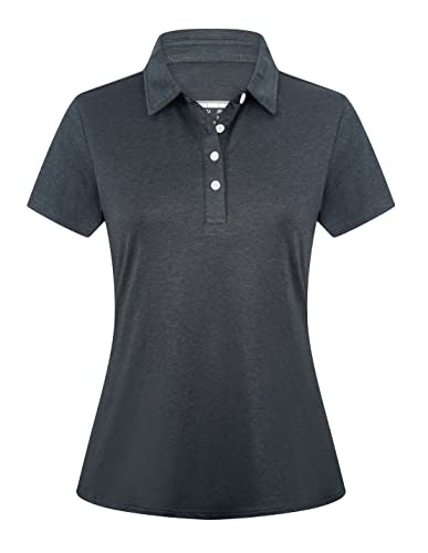 EKLENTSON Poloshirt Damen Kurzarm Sport Polo Sommershirt Atmungsaktiv Golf Shirt Leicht Funktionsshirt Athletic Tshirts, Schwarz L von EKLENTSON