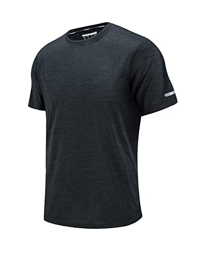 EKLENTSON Sportshirt Herren Kurzarm Atmungsaktiv Trainingsshirt Männer Funktionsshirt Fitness Shirt Crew Neck Short Sleeve, Schwarz 3XL von EKLENTSON