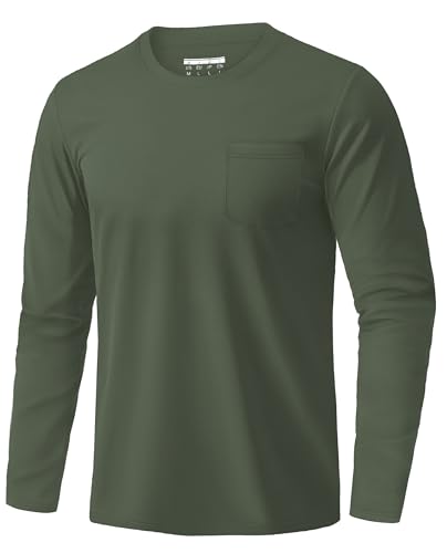 EKLENTSON T-Shirt Herren Arbeits Langarm Shirts mit Rundhalsausschnitt Classic Business Oberteile Elegant (XL, Armeegrün) von EKLENTSON