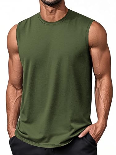 EKLENTSON Tanktops Männer UPF 50+ UV-Schutz Baumwolle Trainingsshirt Funktionsunterhemd mit Rundhals(XXL,Armeegrün) von EKLENTSON