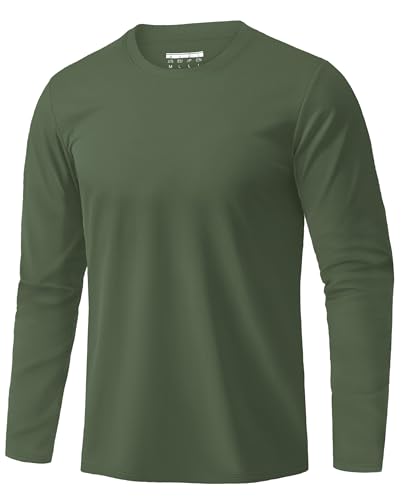 EKLENTSON Tshirt Männer Baumwolle Regular Fit Rundhal Langarmshirt Herren Dating Lässig Freizeitshirts(Armeegrün,L) von EKLENTSON