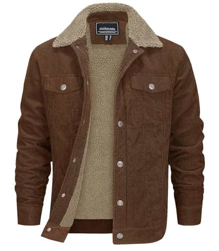 EKLENTSON Winter Cargo Jacke Herren Dick Winddicht Trucker Jacket Mode Outdoor Winterjacke mit Fell (XXL, Braun) von EKLENTSON