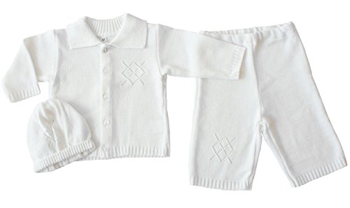 EKO Baby Jungen Taufanzug Jacke, Hose und Mütze Taufkleid Set weiß, Größe:68, Farbe:weiß von EKO