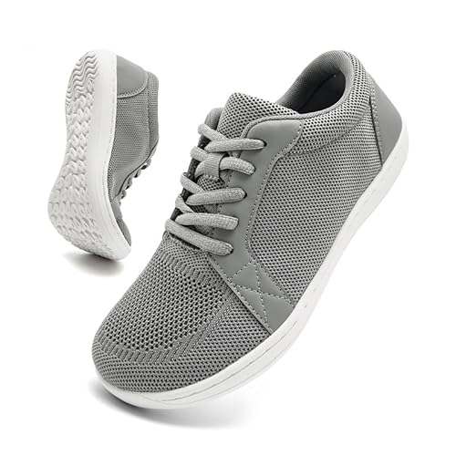 EKRBXA Damen Barefoot Schuhe Sneakers Wide Toe Box Zero Drop Atmungsaktive Minimalistische Wanderschuhe Mode Sneaker Light Gray Size 37 von EKRBXA