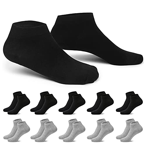 EKSHER 10 Paar Sneaker Socken Damen 35-38 Kurze Halbsocken Baumwolle Schwarz&Grau von EKSHER