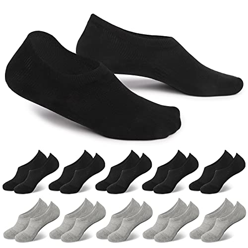 EKSHER 10 Paar Sneaker Socken Damen Herren Füßlinge Kurzesocken Silikonpad 39-42 Schwarz Grau von EKSHER