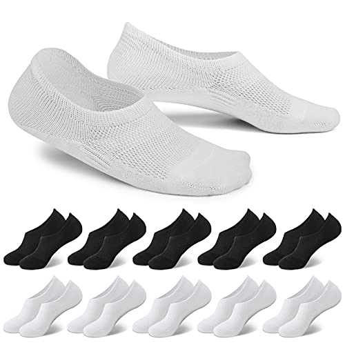 EKSHER 10 Paar Sneaker Socken Damen Herren Füßlinge Kurzesocken Silikonpad 39-42 Schwarz Weiß von EKSHER