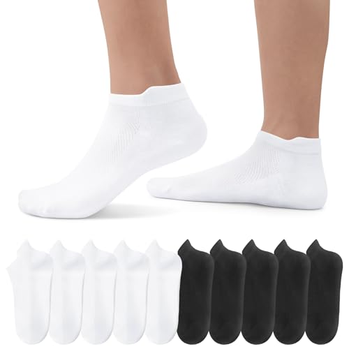 EKSHER 10 Paar Sneaker Socken Unisex 39-42 Weiß Sneakersocken Schwarz Sportsocken Laufsocken Kurze Socken Running Atmungsaktives Baumwollsocken Knöchelsocken Halbsocken, 39-42 von EKSHER