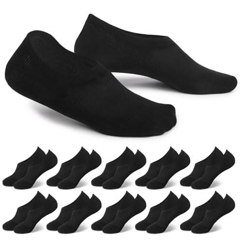 EKSHER Füsslinge Damen 35-38 Sneaker Socken Füßlinge Damen 10 Paar Ballerina Unsichtbare No Show Sneakersocken Baumwoll Kurze Halbsocken Silikonpad Rutschfest atmungsaktiv Schwarz von EKSHER