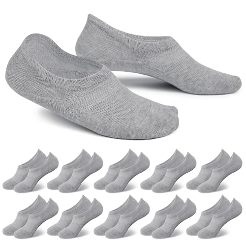 EKSHER Füsslinge Damen 39-42 Sneaker Socken Herren 10 Paar Unsichtbare Ballerina No Show Socken Weiss Sportsocken Baumwoll Kurze Halbsocken Silikonpad Verhindert Verrutschen atmungsaktiv Grau von EKSHER