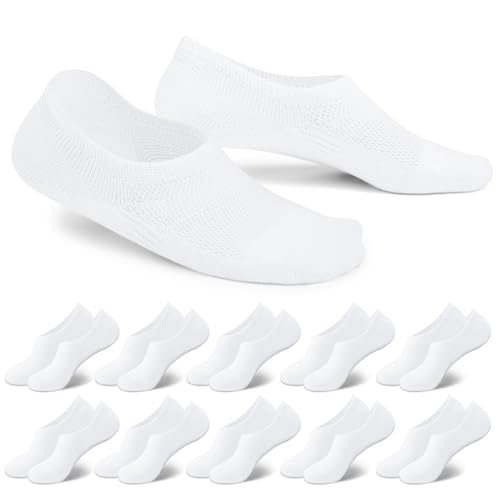 EKSHER Füßlinge Damen 39-42 Sneaker Socken Herren Füßlinge Damen Herren 10 Paar Unsichtbare No Show Sneakersocken Weiss Sportsocken Baumwoll Silikonpad Halbsocken Rutschfest Weiß von EKSHER