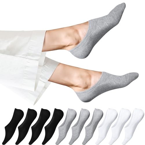 EKSHER Füsslinge Damen 39-42 Socken Herren Füßlinge Sneakersocken 10 Paar Unsichtbare No Show Sneaker Socken Baumwoll Kurze Halbsocken Silikonpad Rutschfest Atmungsaktive Schwarz Weiß Grau von EKSHER