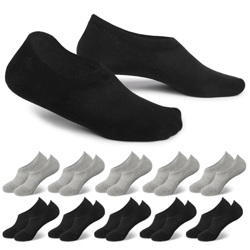EKSHER Füsslinge Damen 39-42 Socken Herren Füßlinge Sneakersocken 10 Paar Unsichtbare No Show Sneaker Socken Baumwoll Kurze Halbsocken Silikonpad Rutschfest atmungsaktiv Schwarz Grau von EKSHER