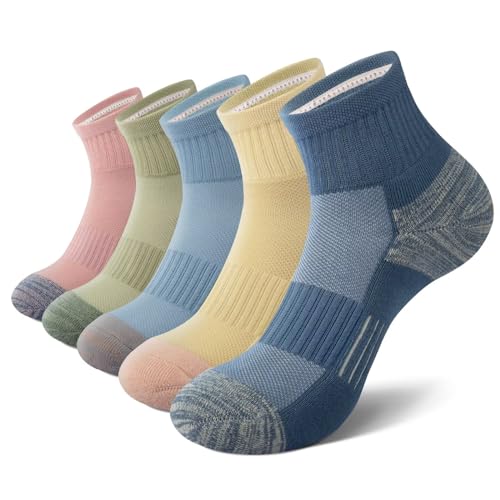 EKSHER Laufsocken Damen 39-42 5 Paar Sneakersocken 39 Bis 42 Sneaker Socken Baumwolle Bunt Running Kurze Socken Herren Sportsocken Frottee Kurz Atmungsaktive Sport Kurzsocken Damensocken Bunte von EKSHER