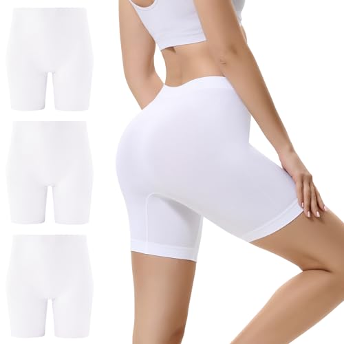 EKSHER Radlerhose Damen Kurz Weiss Hose Boxershorts Damen Sport Shorts Unter Kleid Anti Scheuern Slipshorts Radlerhosen Set 3er Pack Weiß XL von EKSHER