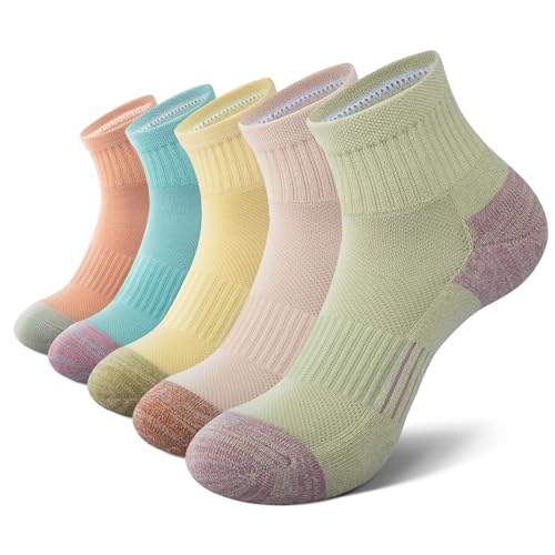 EKSHER Sneaker Socken Damen 35-38 5 Paar Running Frottee Sportsocken Kurz Baumwolle Atmungsaktive Herren Laufsocken Kurze Kurzsocken Sport Damensocken Bunt Tennissocken Sneakersocken Bunte von EKSHER