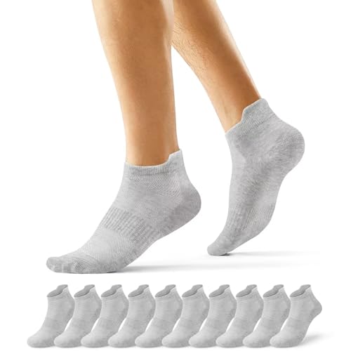 EKSHER Sneaker Socken Damen 35-38 Grau 10 Paar Baumwolle Kurze Socken Herren Sportsocken Damen 35-38 Halbsocken Kurz Anti Schweiß Atmungsaktive Sommer Halbe Low Running Socks von EKSHER