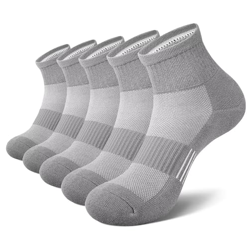 EKSHER Sneaker Socken Damen 35-38 Herren 5 Paar Baumwolle Running Frottee Sneakersocken Kurze Sportsocken Kurz Laufsocken Grau Atmungsaktive Sport Herrensocken Kurzsocken Damensocken von EKSHER