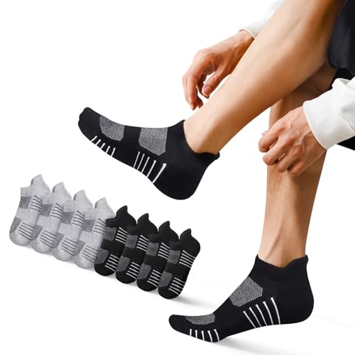 EKSHER Sneaker Socken Damen 35-38 Herren Sportsocken Kurze Socken Halbsocken Laufsocken Running Socks Baumwolle Atmungsaktive Unisex 8 paar Schwarz Grau von EKSHER