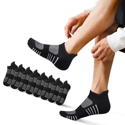 EKSHER Sneaker Socken Damen 35-38 Herren Sportsocken Kurze Socken schwarz Halbsocken Laufsocken Running Socks Baumwolle Atmungsaktive Unisex 8 paar von EKSHER